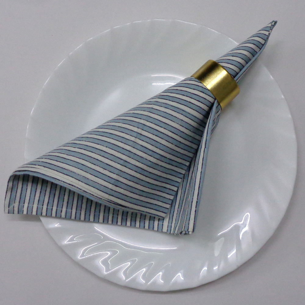 Hand Block Printed Cotton Napkin 45x45 cms Set of 4 Napkins  Two Stripe Starlight 202212