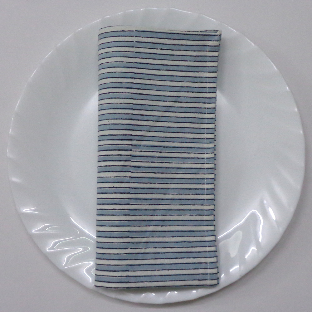 Hand Block Printed Cotton Napkin 45x45 cms Set of 4 Napkins  Two Stripe Starlight 202212
