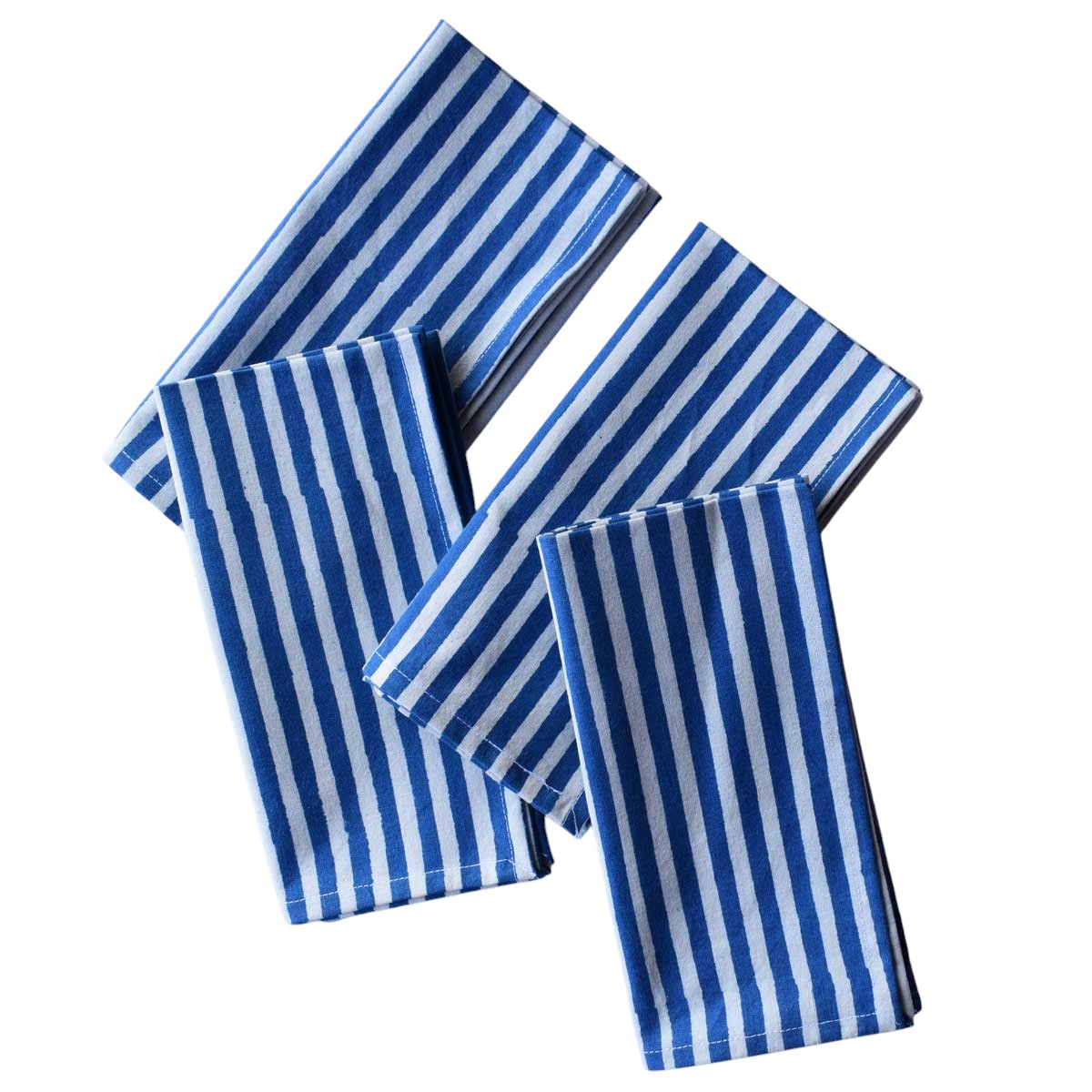 Hand Block Printed Cotton Napkin 45x45 cms Set of 4 Napkins Stripes Navy 202519