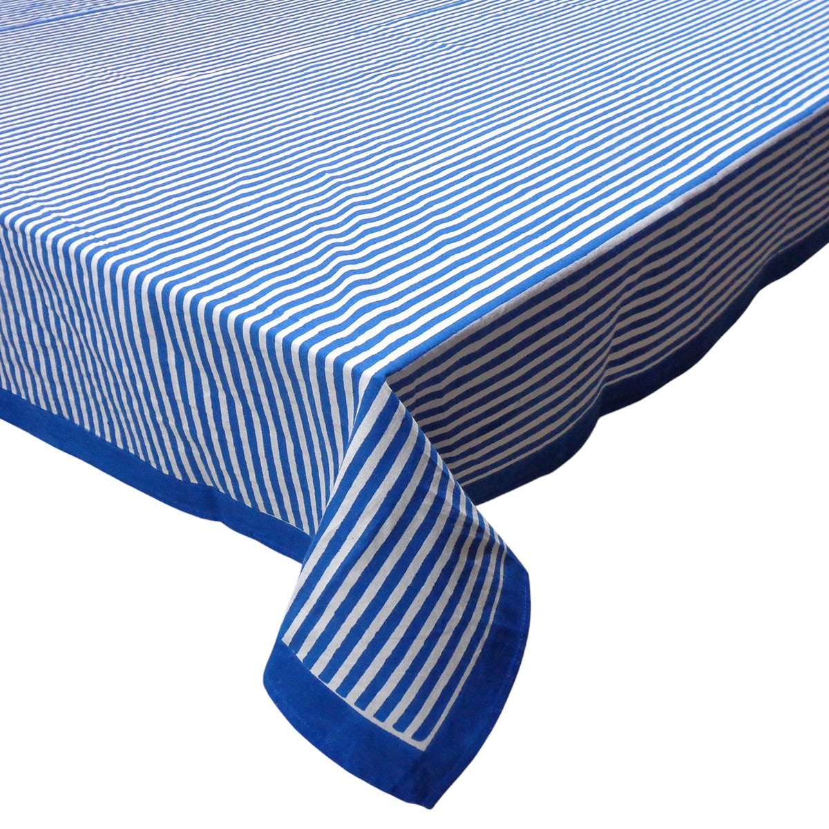 Wood Block Printed Handmade Tablecloth 150x220 cms  Stripes Navy 202519
