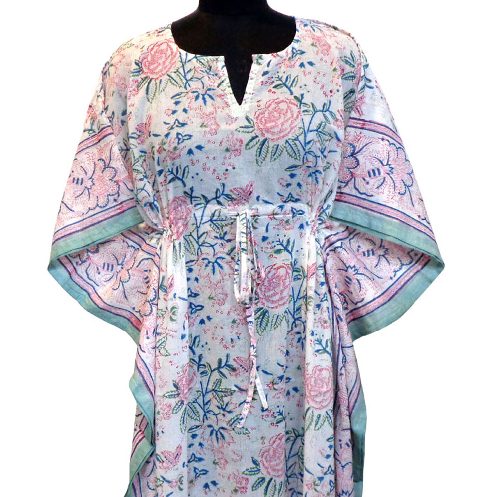 Long Size Kaftan Free Size Indian Block-Printed Loungewear in Soft Cotton Voile Naya Gulab Open 103597