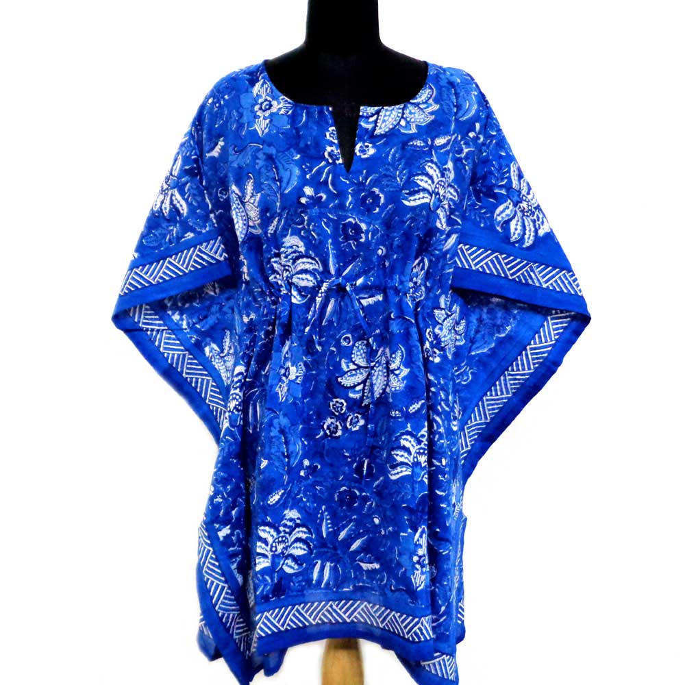 String Kaftan Free Size Indian Block-Printed on Soft Cotton Voile Anarkali Blue Gud 106797
