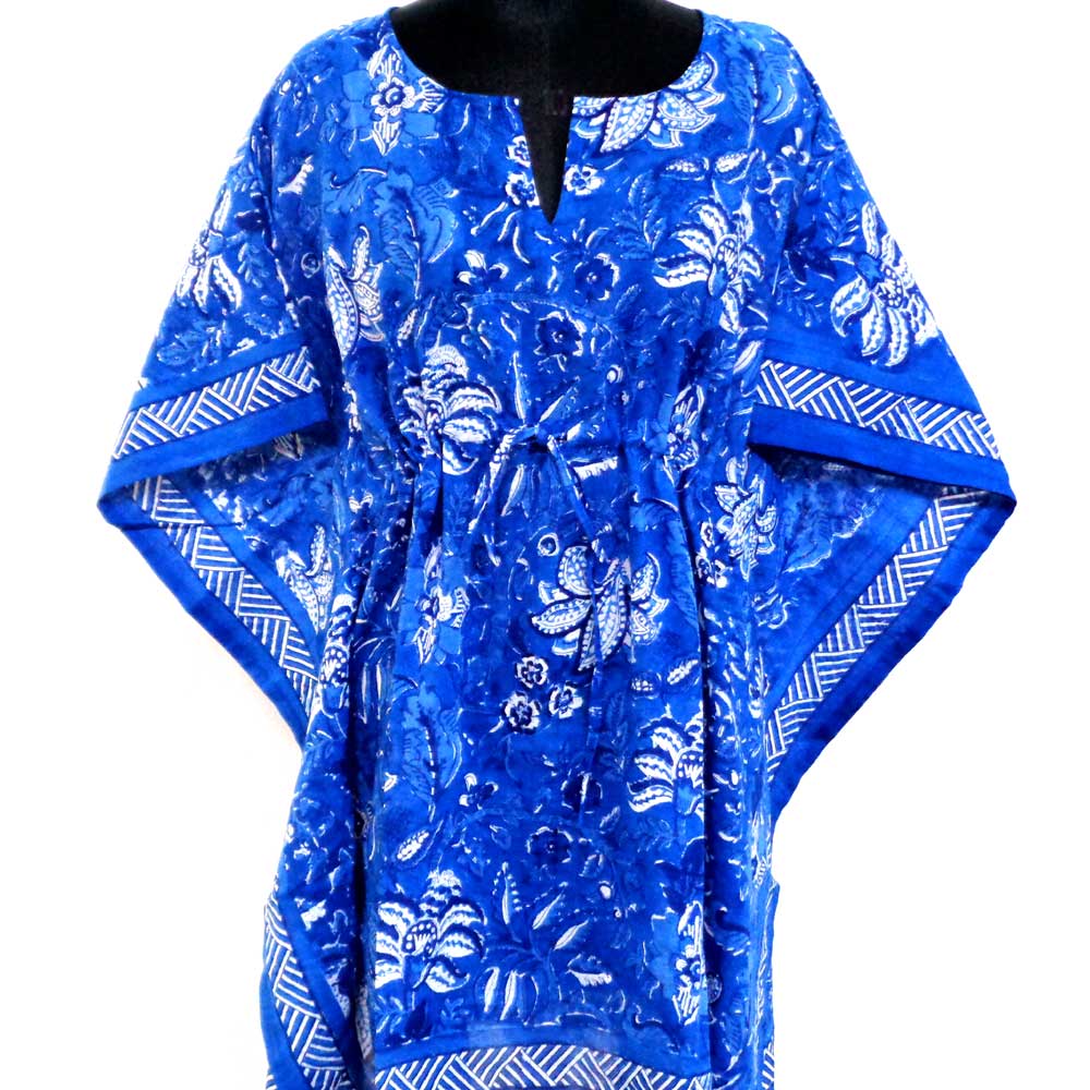 String Kaftan Free Size Indian Block-Printed on Soft Cotton Voile Anarkali Blue Gud 106797