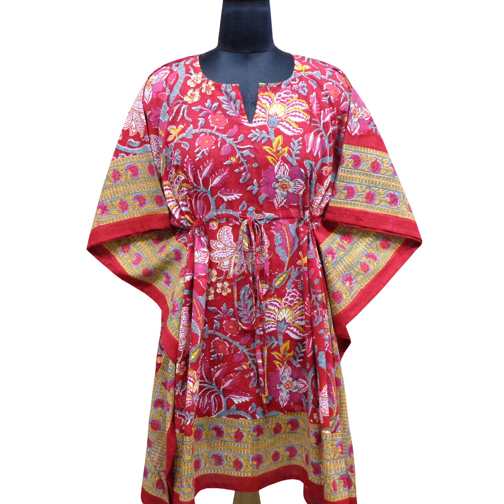 String Kaftan Free Size Indian Block Printed on Soft Cotton Voile Anarkali Red Gud 201397