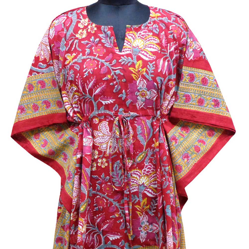 String Kaftan Free Size Indian Block Printed on Soft Cotton Voile Anarkali Red Gud 201397