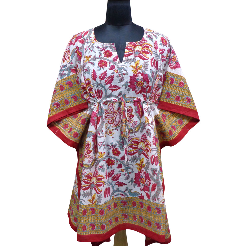 String Kaftan Free Size Indian Block Printed on Soft Cotton Voile Anarkali Red Open 200652