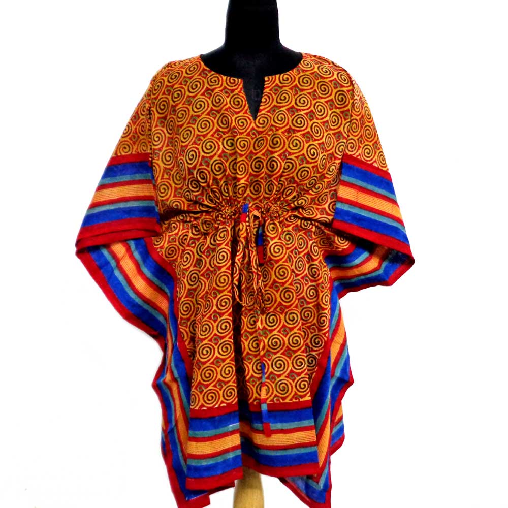 String Kaftan Free Size Indian Block-Printed on Soft Cotton Voile  Jalebi Stripe 105466