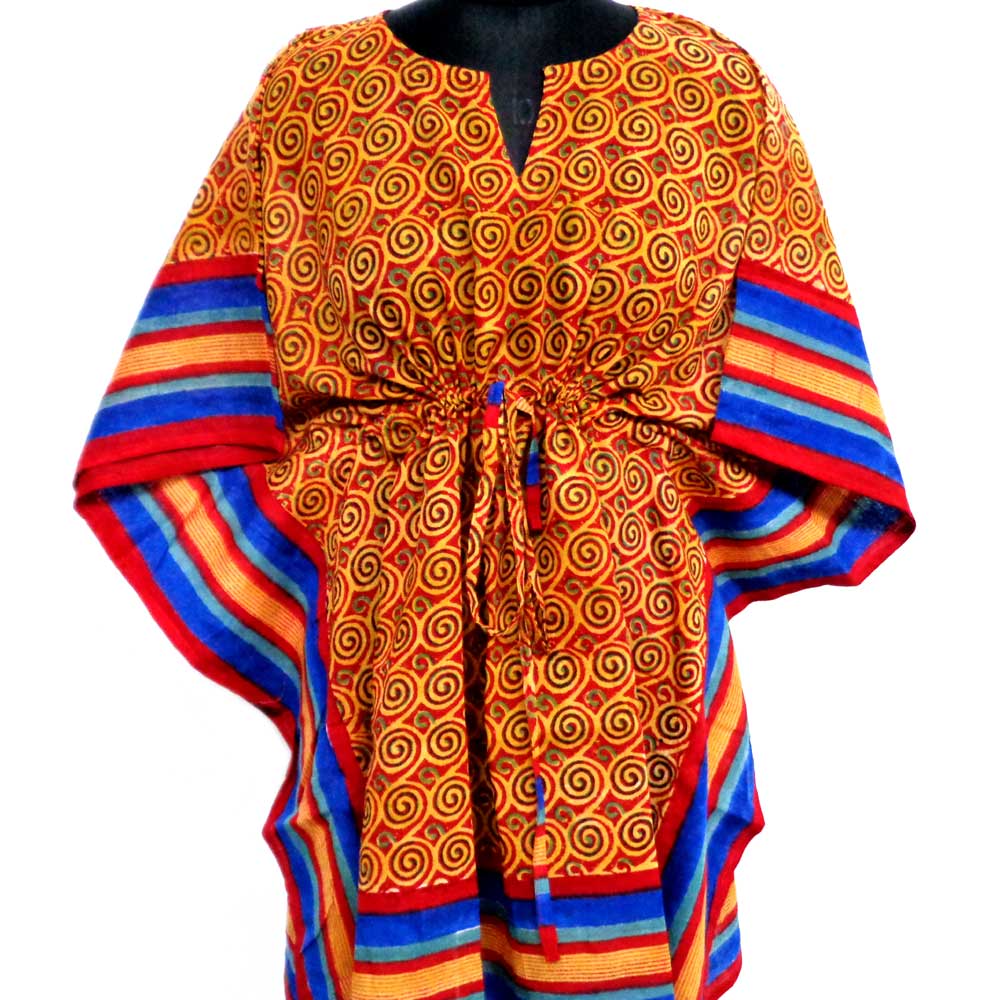 String Kaftan Free Size Indian Block-Printed on Soft Cotton Voile  Jalebi Stripe 105466