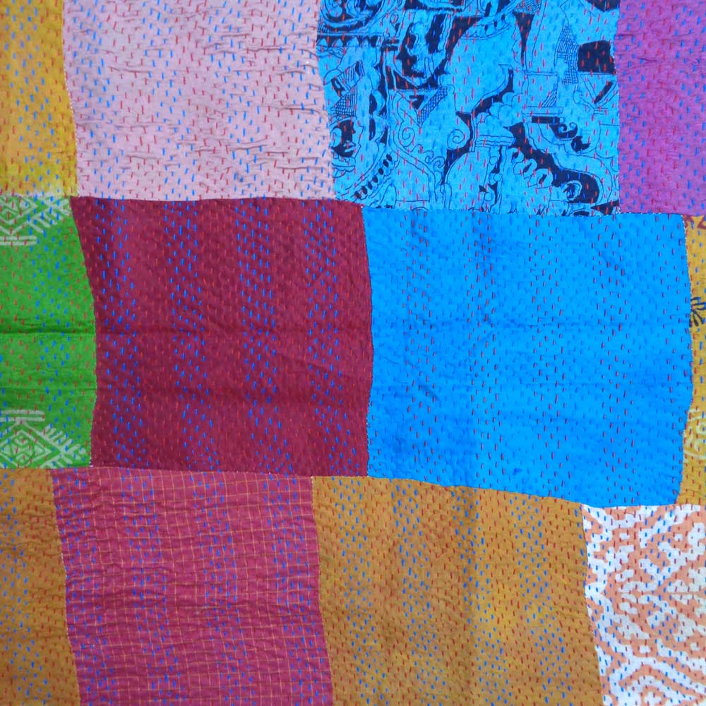 Hand Embroidered Cotton Kantha Silk Stole Reversible 200109