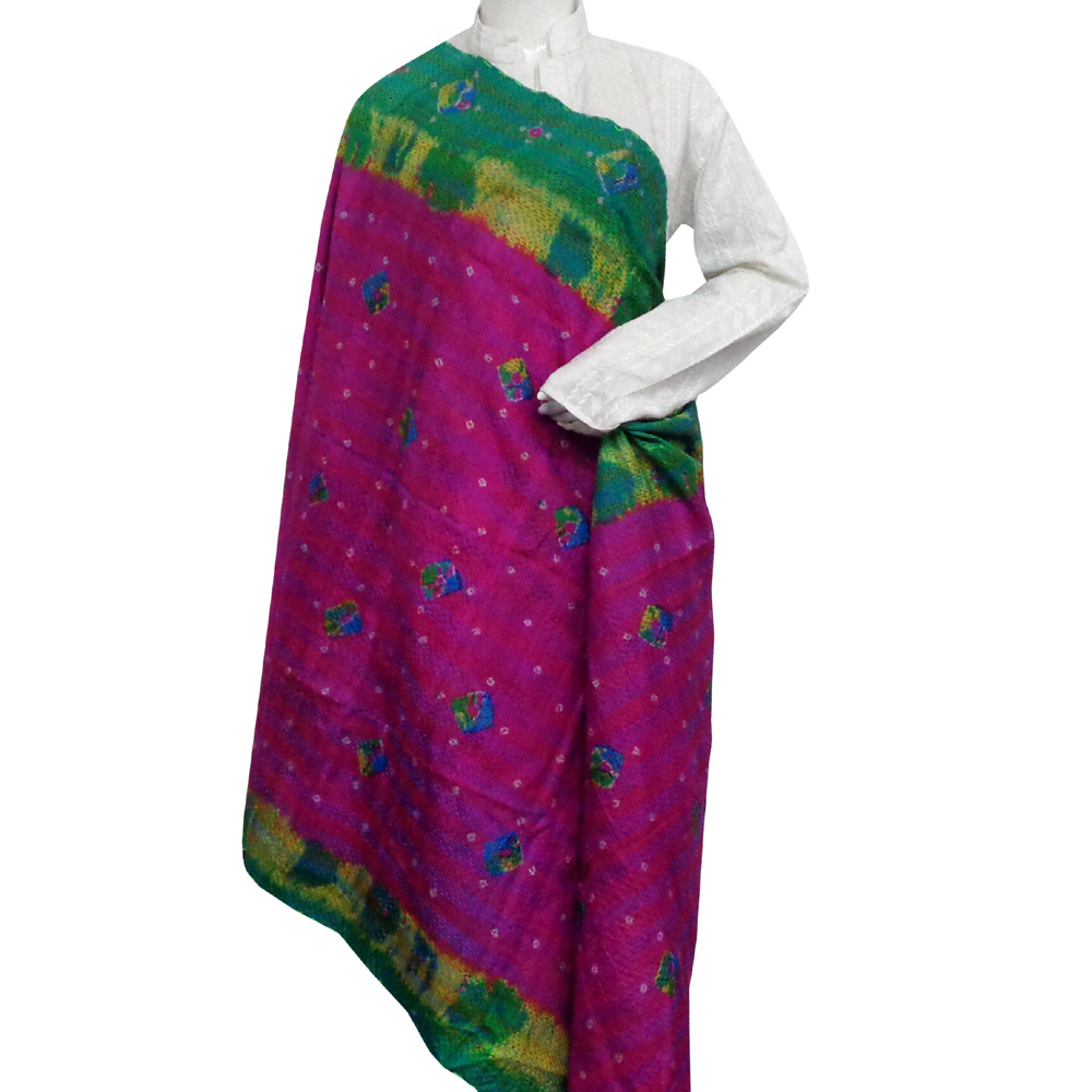 Hand Embroidered Cotton Kantha Silk Stole Reversible 200109