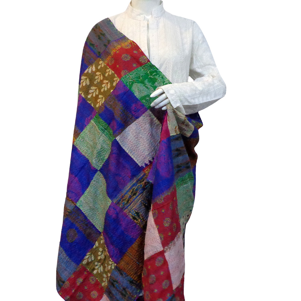 Hand Embroidered Cotton Kantha Silk Stole Reversible  204389