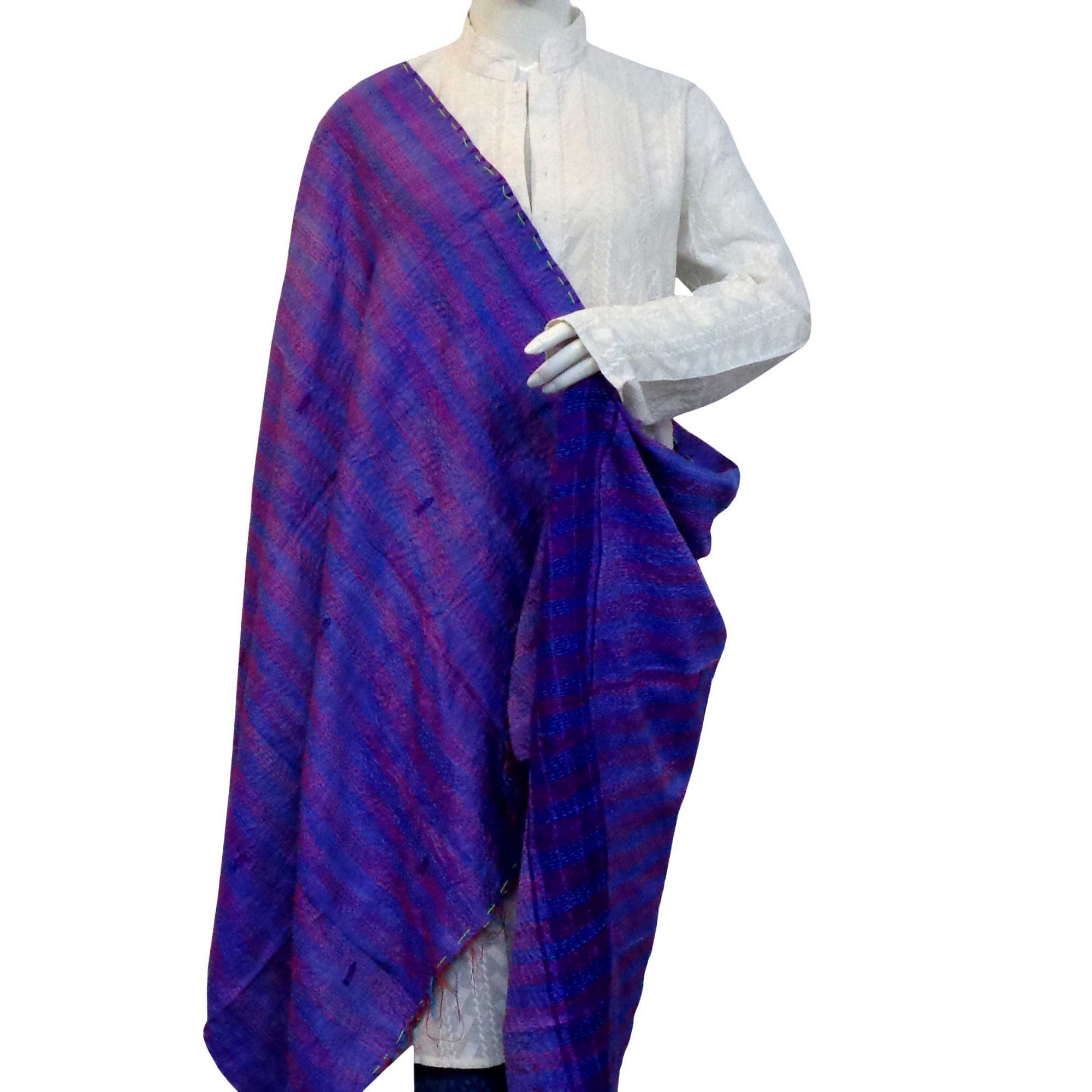 Hand Embroidered Cotton Kantha Silk Stole Reversible  204389