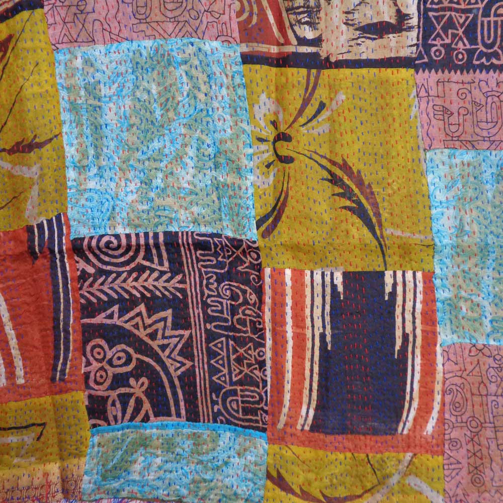 Hand Embroidered Cotton Kantha Silk Stole Reversible 204409