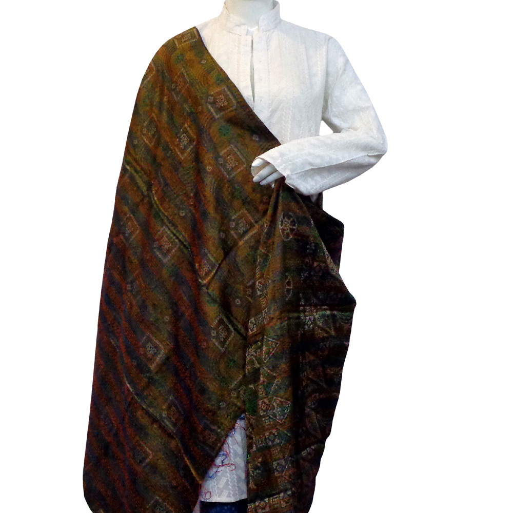 Hand Embroidered Cotton Kantha Silk Stole Reversible 204409