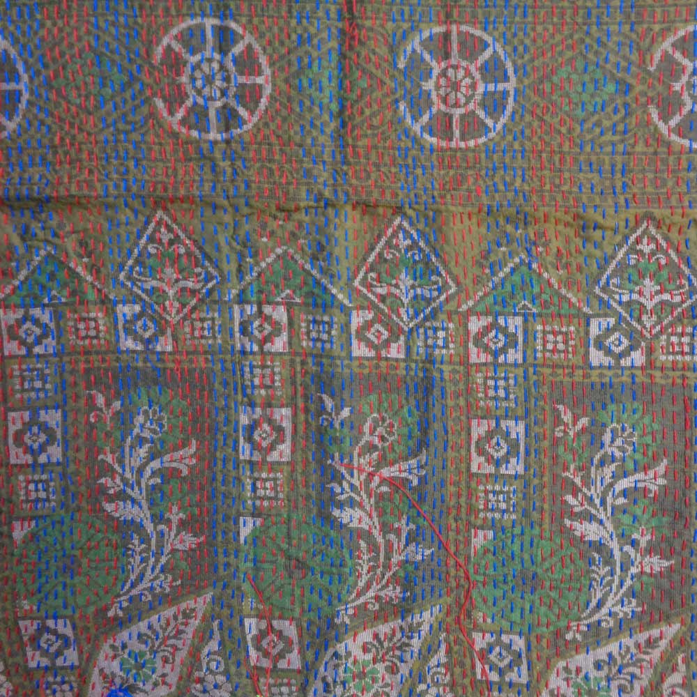 Hand Embroidered Cotton Kantha Silk Stole Reversible 204409