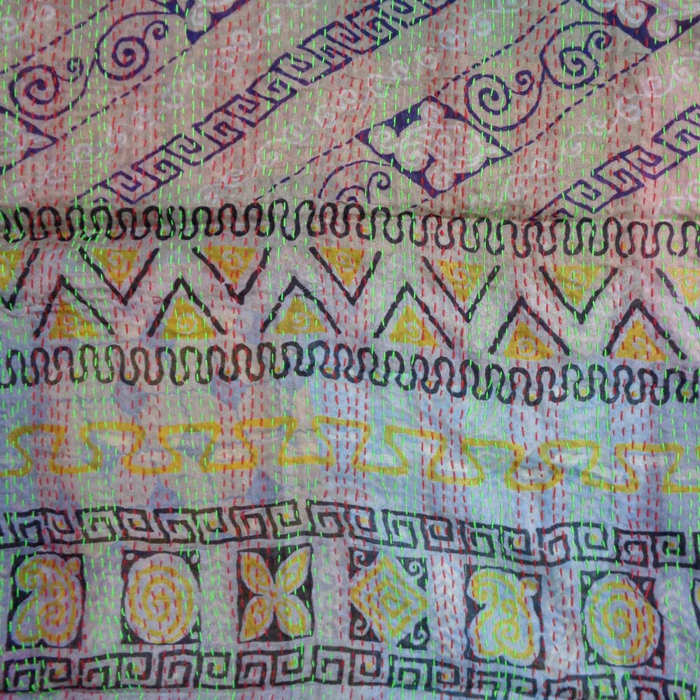 Hand Embroidered Cotton Kantha Silk Stole Reversible 204418