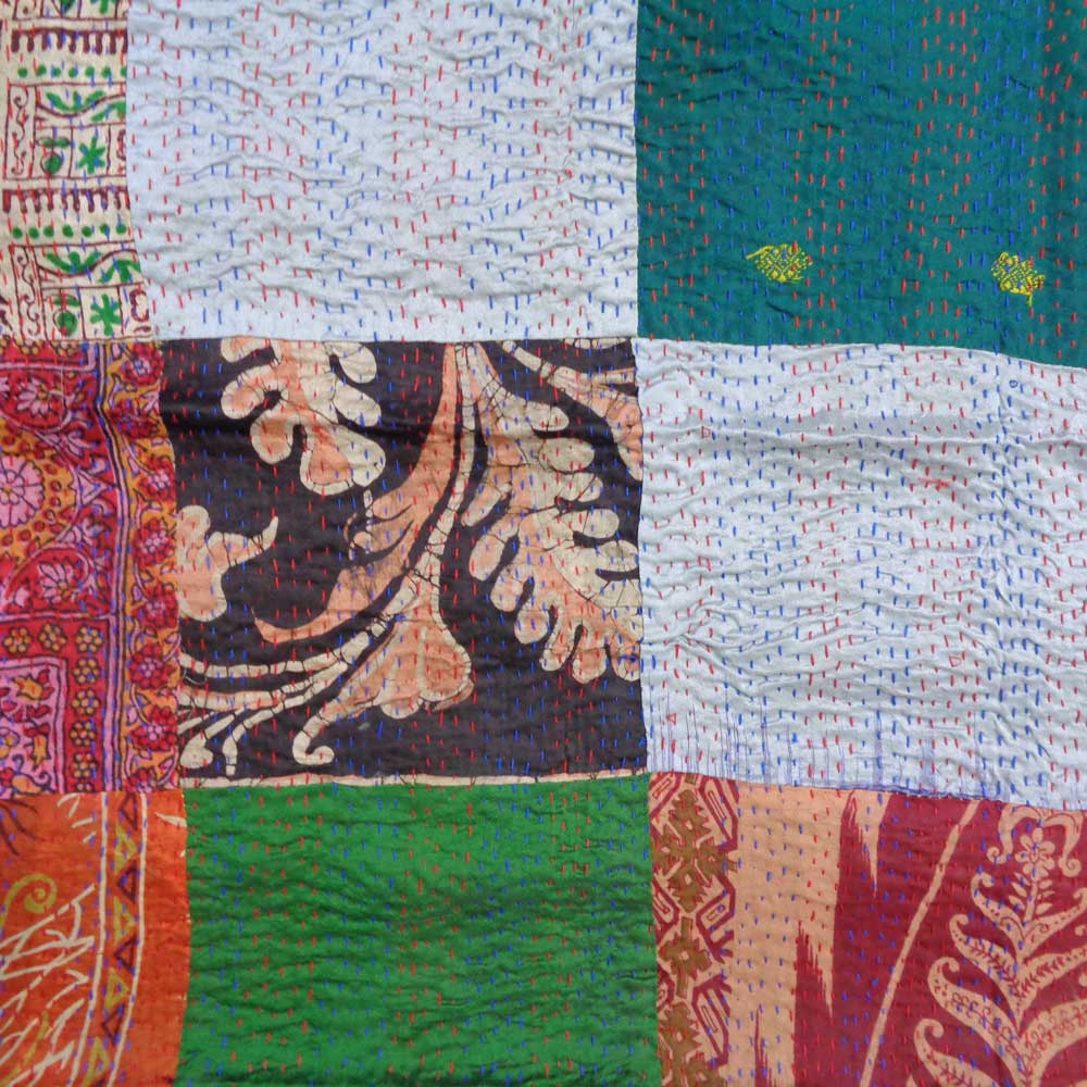 Hand Embroidered Cotton Kantha Silk Stole Reversible 204423
