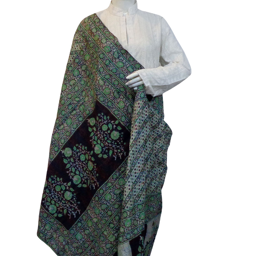 Hand Embroidered Cotton Kantha Silk Stole Reversible  204434