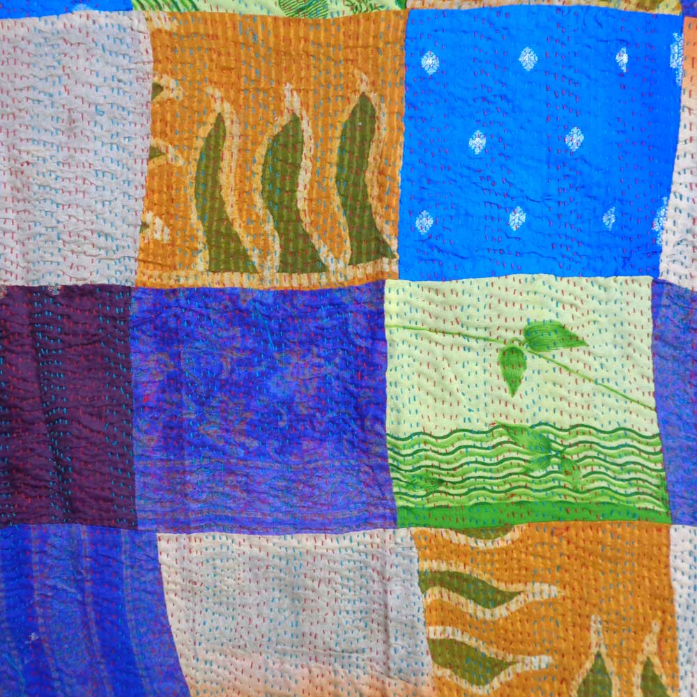 Hand Embroidered Cotton Kantha Silk Stole Reversible 204465