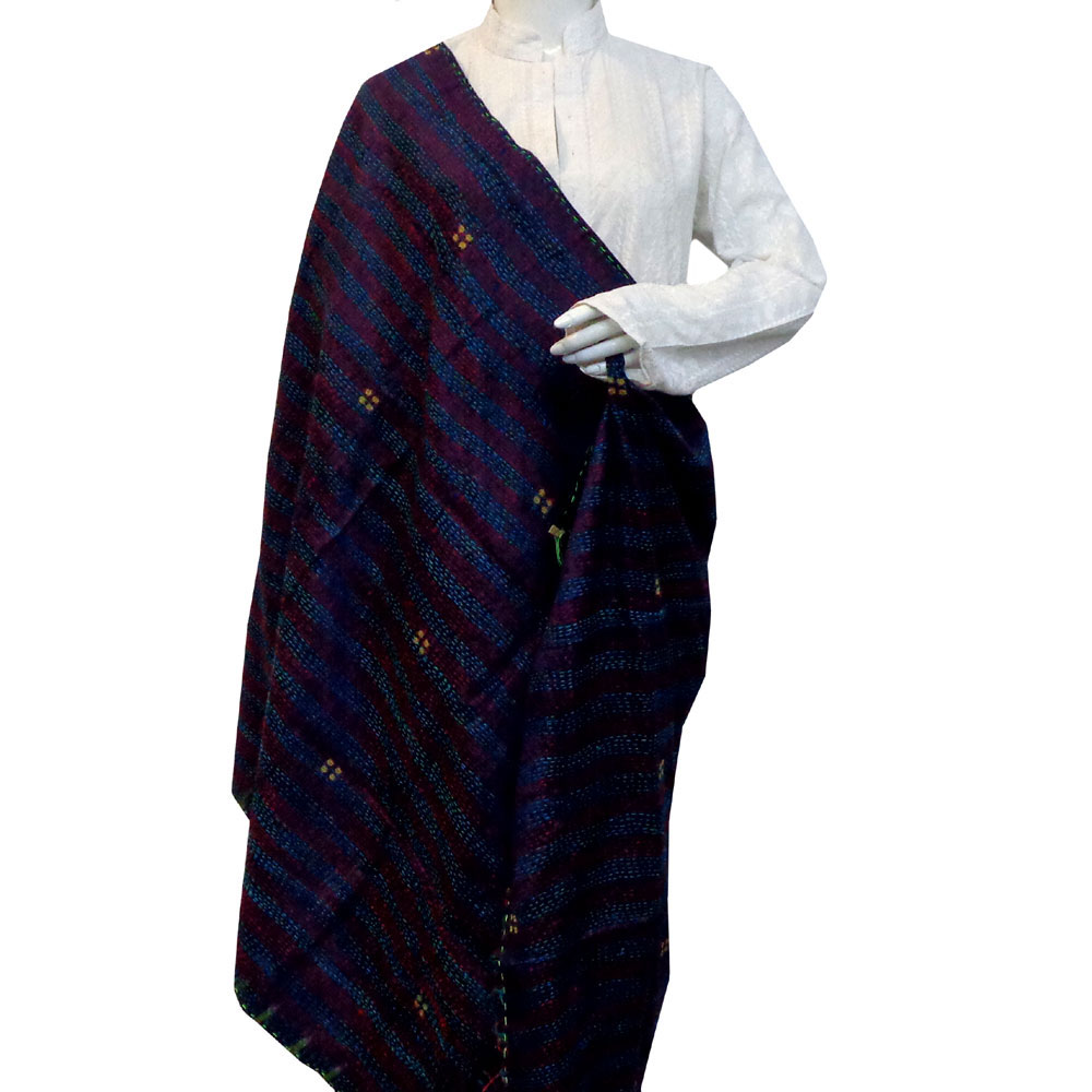 Hand Embroidered Cotton Kantha Silk Stole Reversible 204465