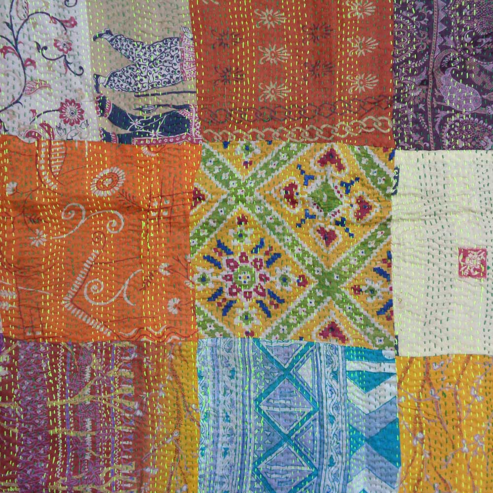 Hand Embroidered Cotton Kantha Silk Stole Reversible 204473