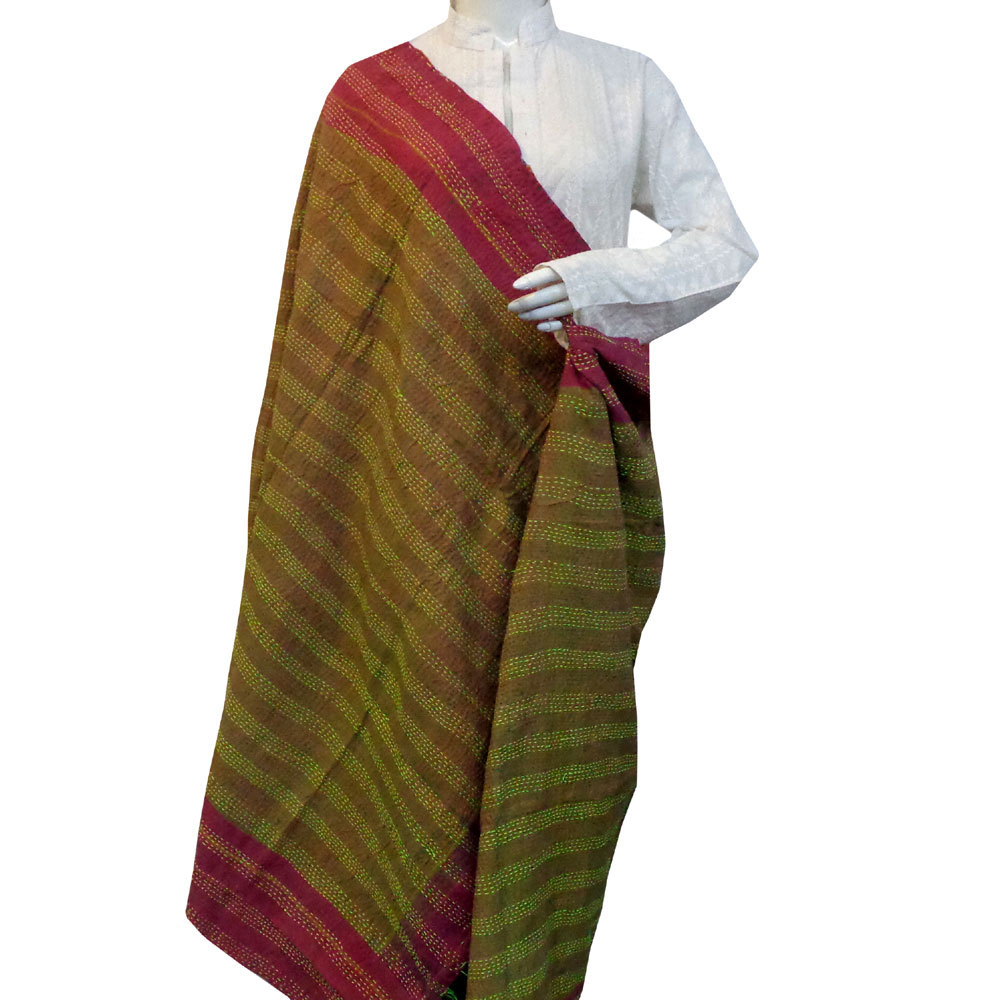 Hand Embroidered Cotton Kantha Silk Stole Reversible 204473