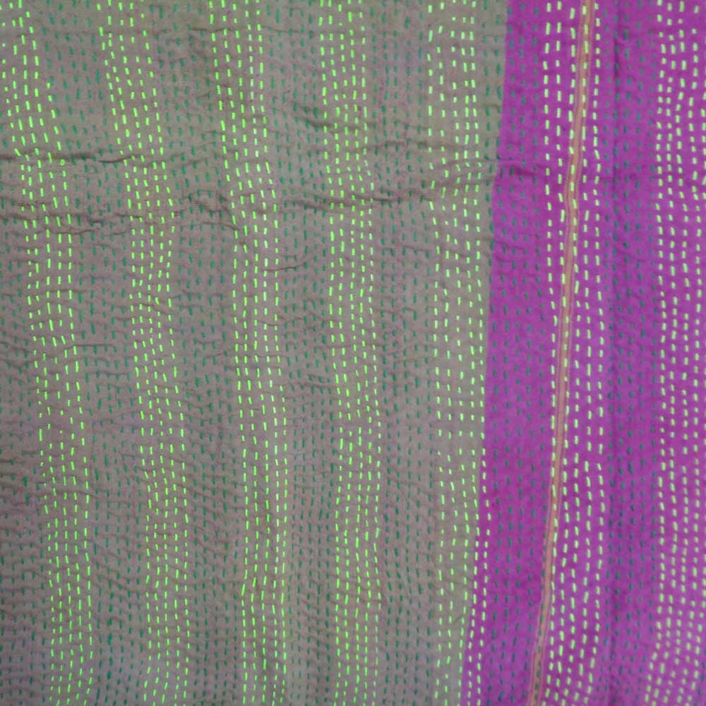 Hand Embroidered Cotton Kantha Silk Stole Reversible 204473