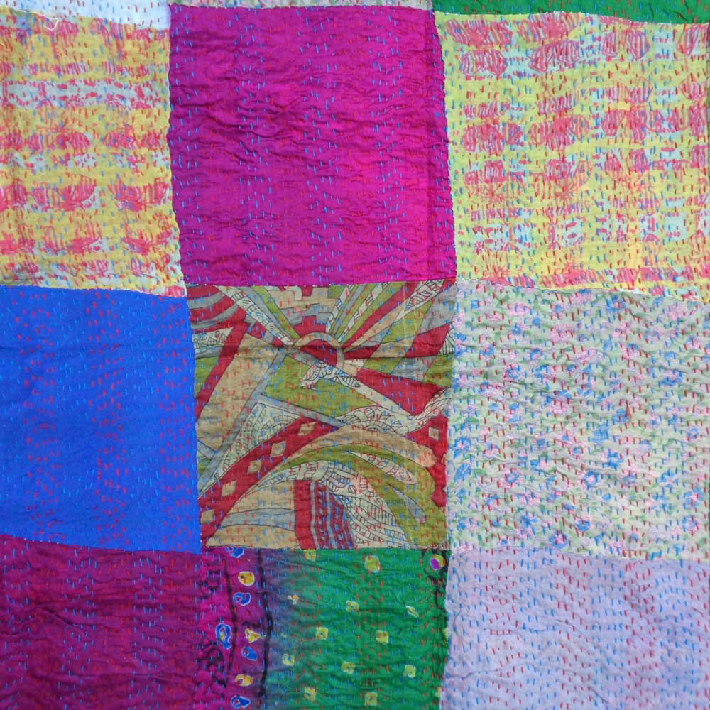 Hand Embroidered Cotton Kantha Silk Stole Reversible 204490
