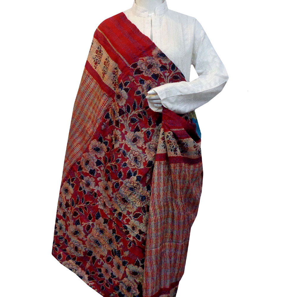 Hand Embroidered Cotton Kantha Silk Stole Reversible 204490