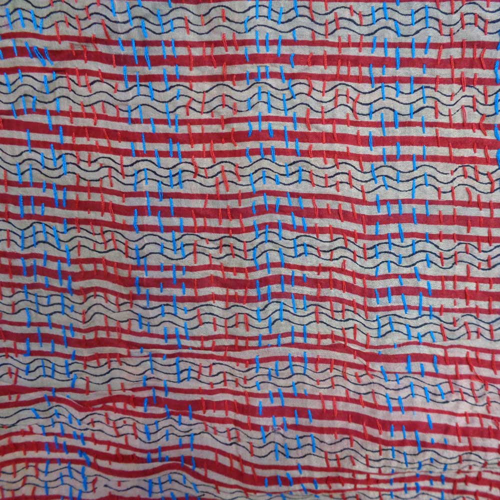 Hand Embroidered Cotton Kantha Silk Stole Reversible 204490