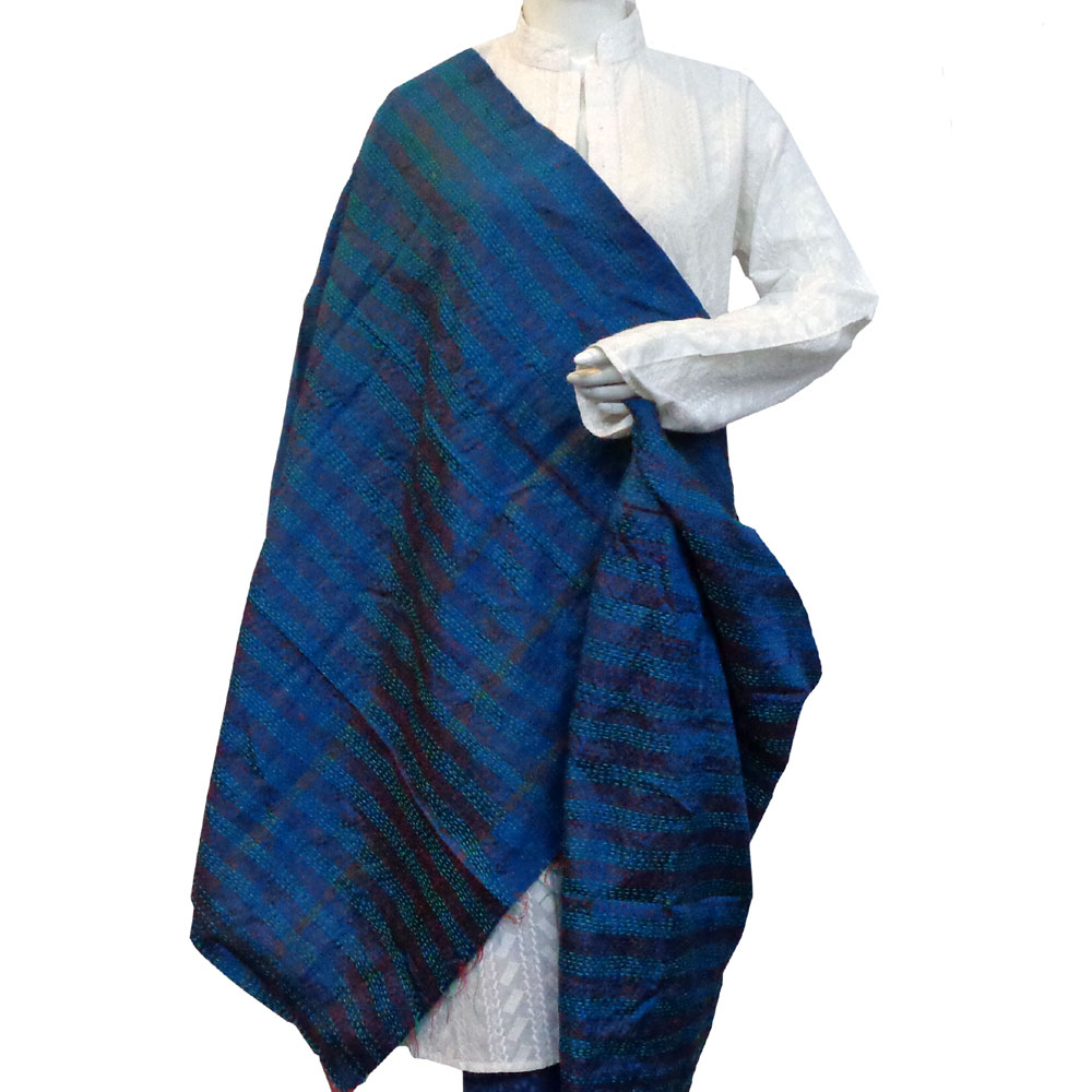 Hand Embroidered Cotton Kantha Silk Stole Reversible 204505