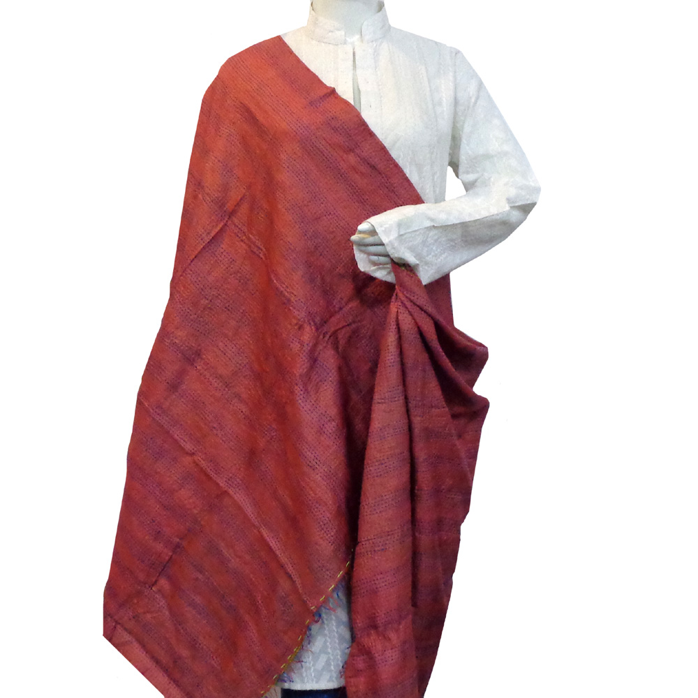 Hand Embroidered Cotton Kantha Silk Stole Reversible 204511