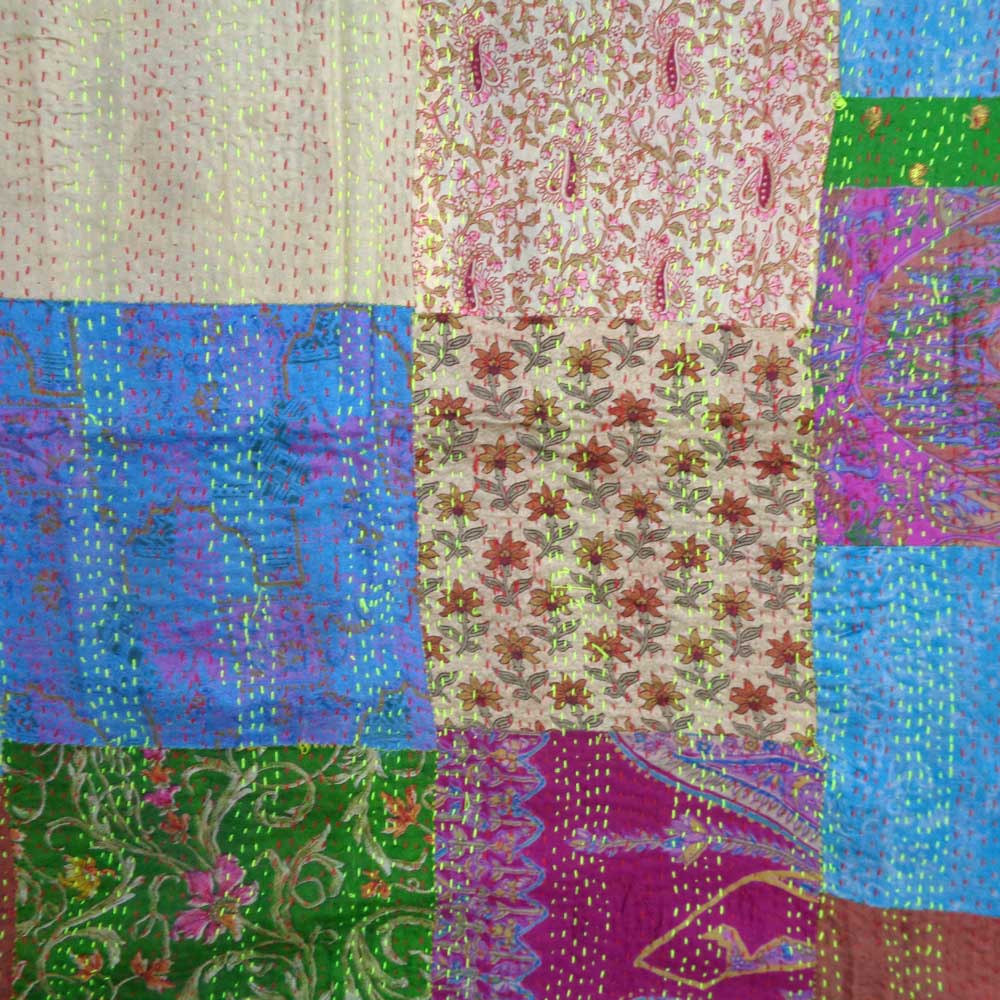 Hand Embroidered Cotton Kantha Silk Stole Reversible 204517