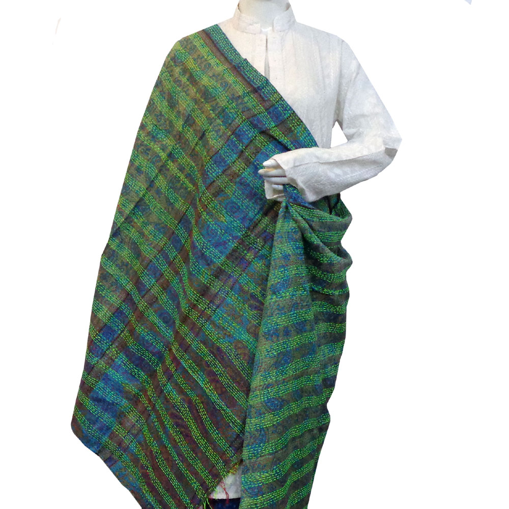 Hand Embroidered Cotton Kantha Silk Stole Reversible 204517