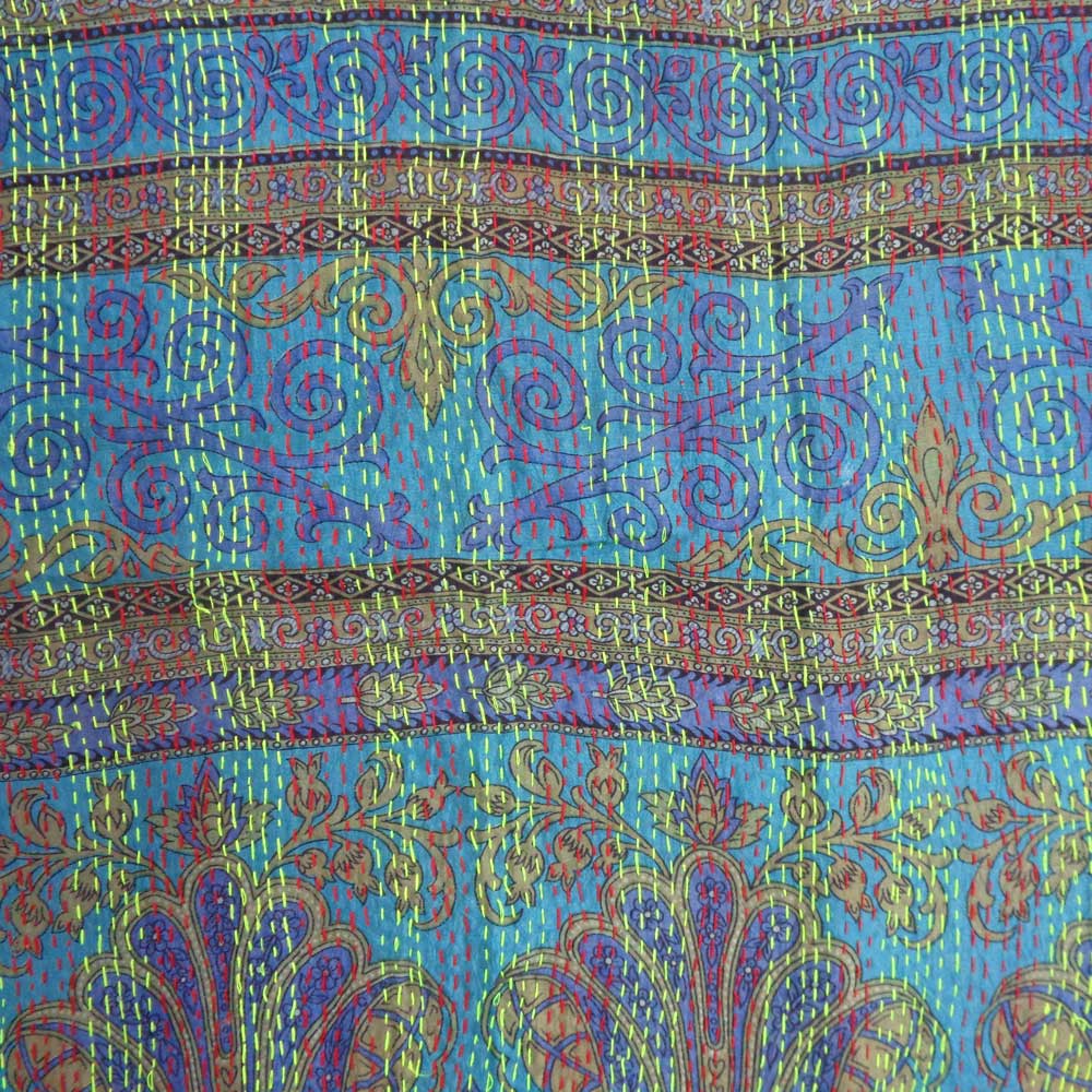 Hand Embroidered Cotton Kantha Silk Stole Reversible 204517