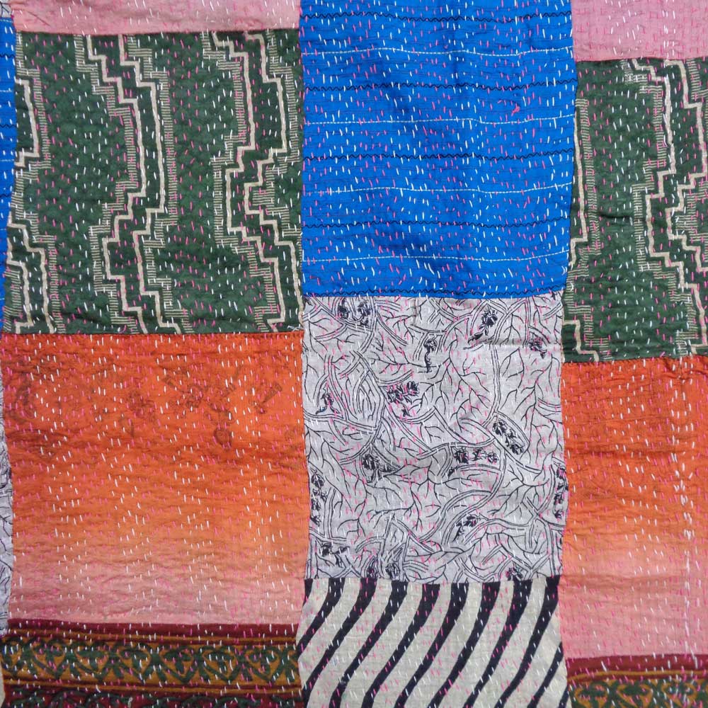 Hand Embroidered Cotton Kantha Silk Stole Reversible 204523