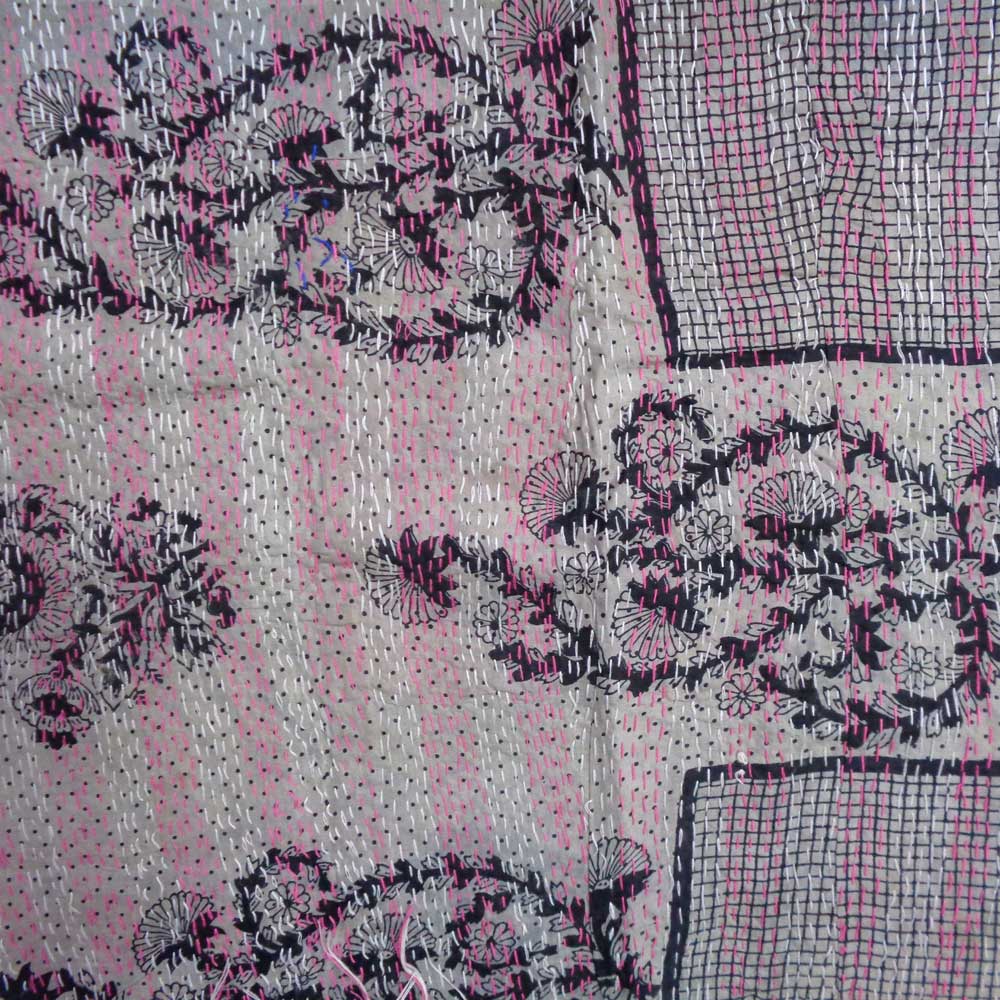 Hand Embroidered Cotton Kantha Silk Stole Reversible 204523