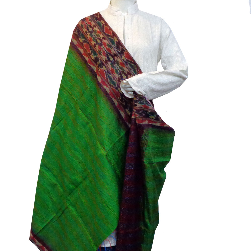 Hand Embroidered Cotton Kantha Silk Stole Reversible 204528