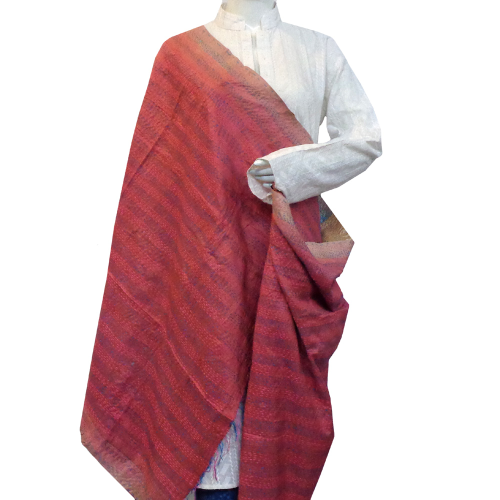 Hand Embroidered Cotton Kantha Silk Stole Reversible 204533