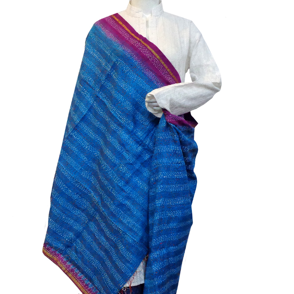 Hand Embroidered Cotton Kantha Silk Stole Reversible 204540