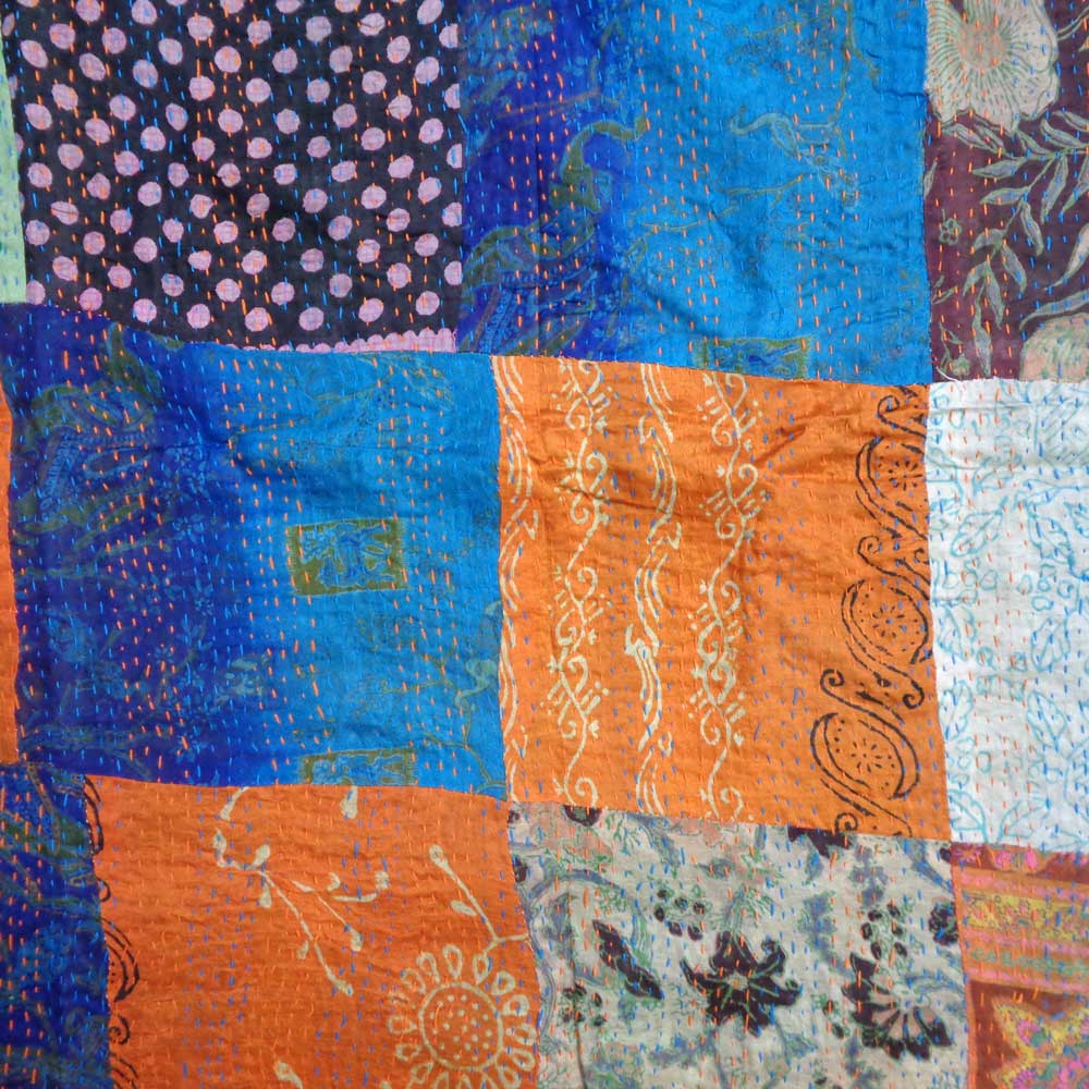 Hand Embroidered Cotton Kantha Silk Stole Reversible 204573