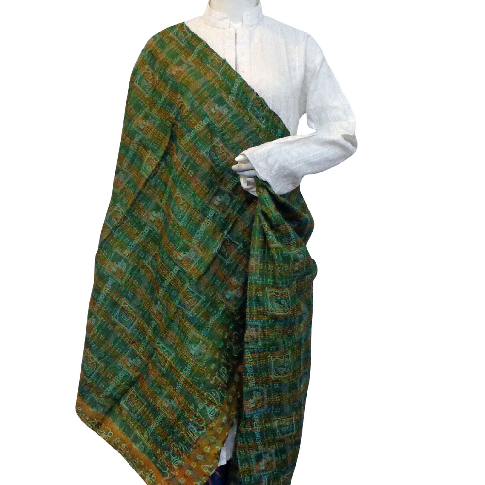 Hand Embroidered Cotton Kantha Silk Stole Reversible 204573