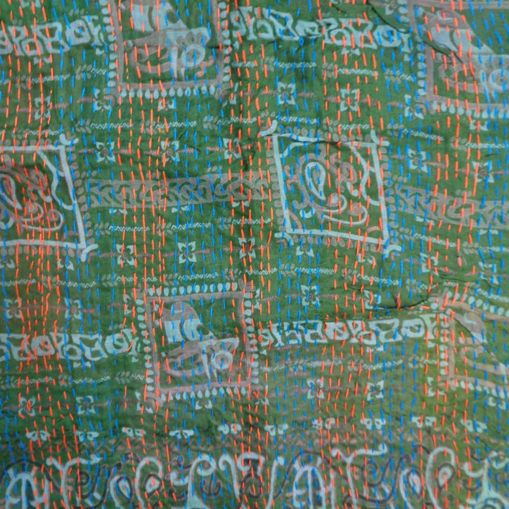 Hand Embroidered Cotton Kantha Silk Stole Reversible 204573