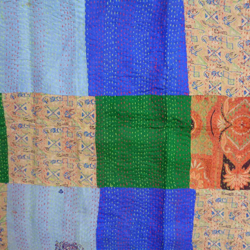Hand Embroidered Cotton Kantha Silk Stole Reversible 204601