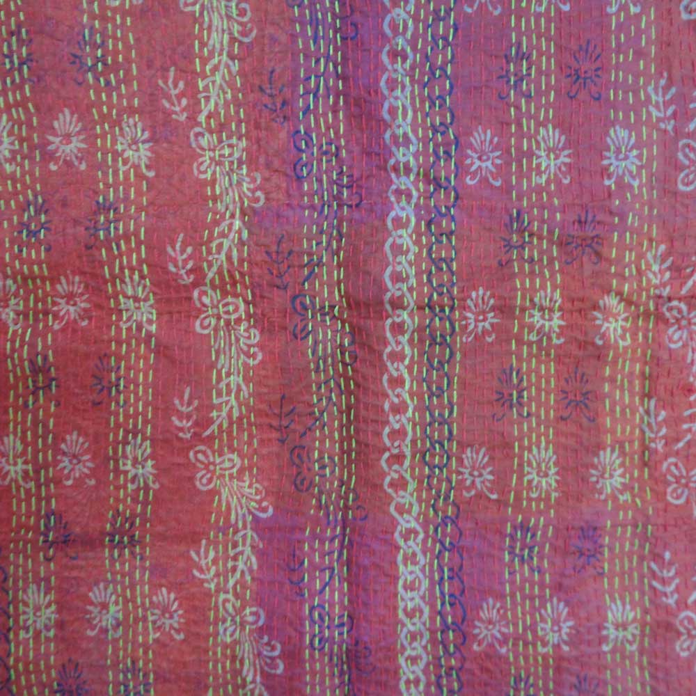 Hand Embroidered Cotton Kantha Silk Stole Reversible 204601