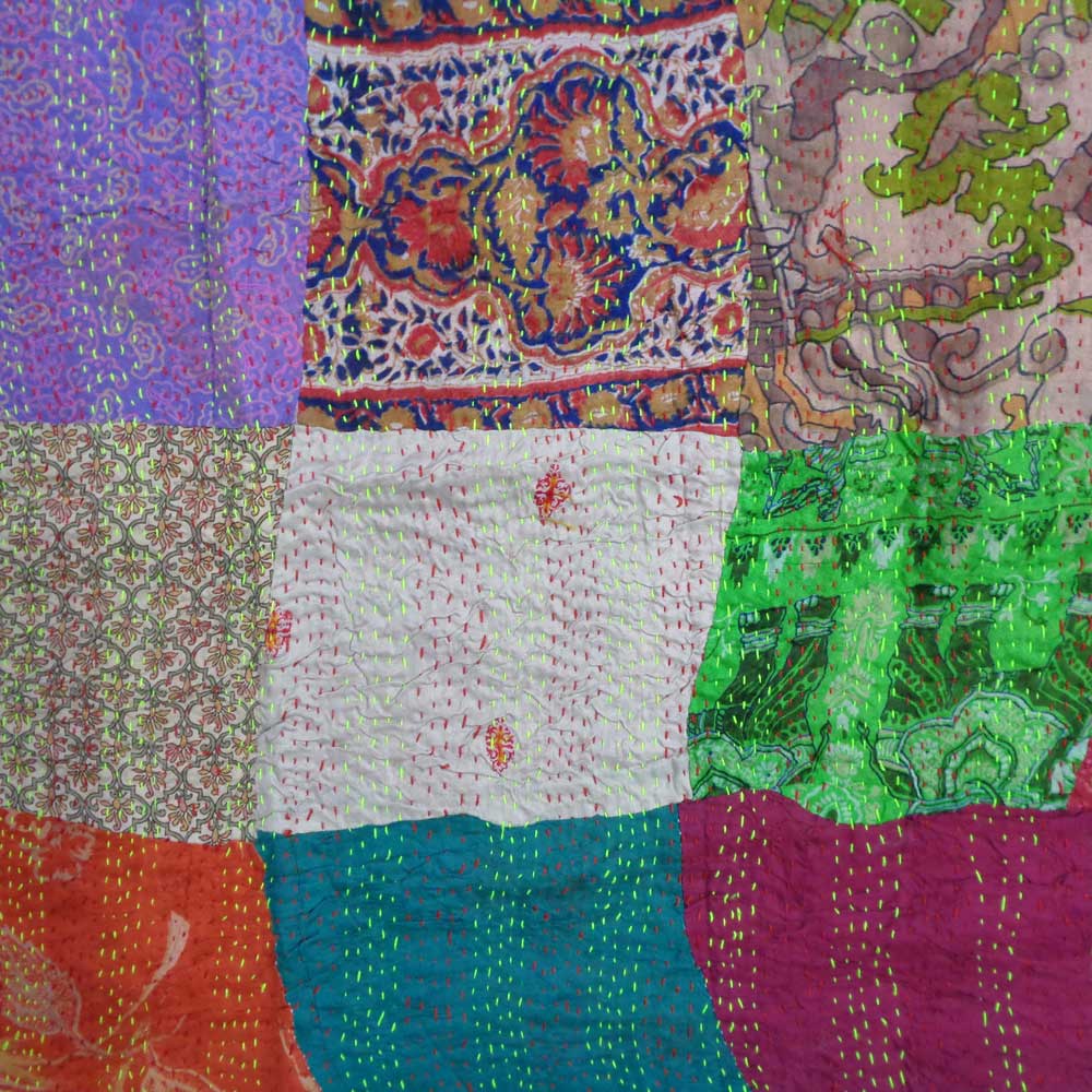 Hand Embroidered Cotton Kantha Silk Stole Reversible 204607