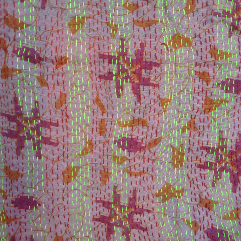 Hand Embroidered Cotton Kantha Silk Stole Reversible 204607