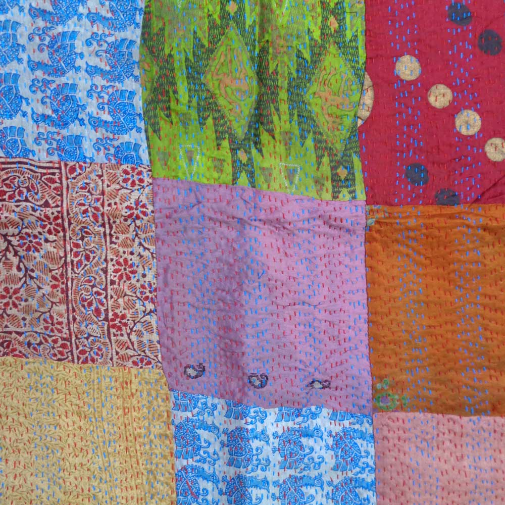 Hand Embroidered Cotton Kantha Silk Stole Reversible 204640