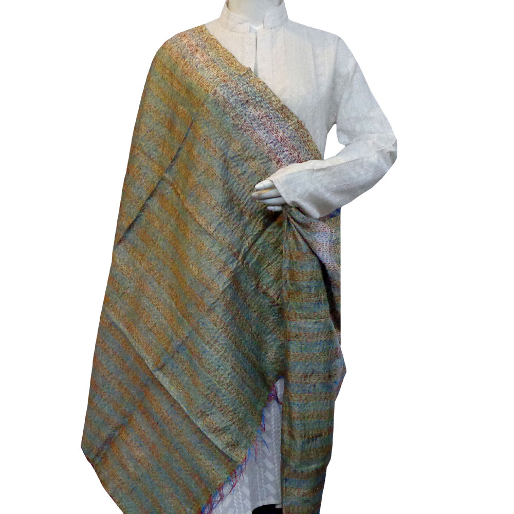 Hand Embroidered Cotton Kantha Silk Stole Reversible 204640