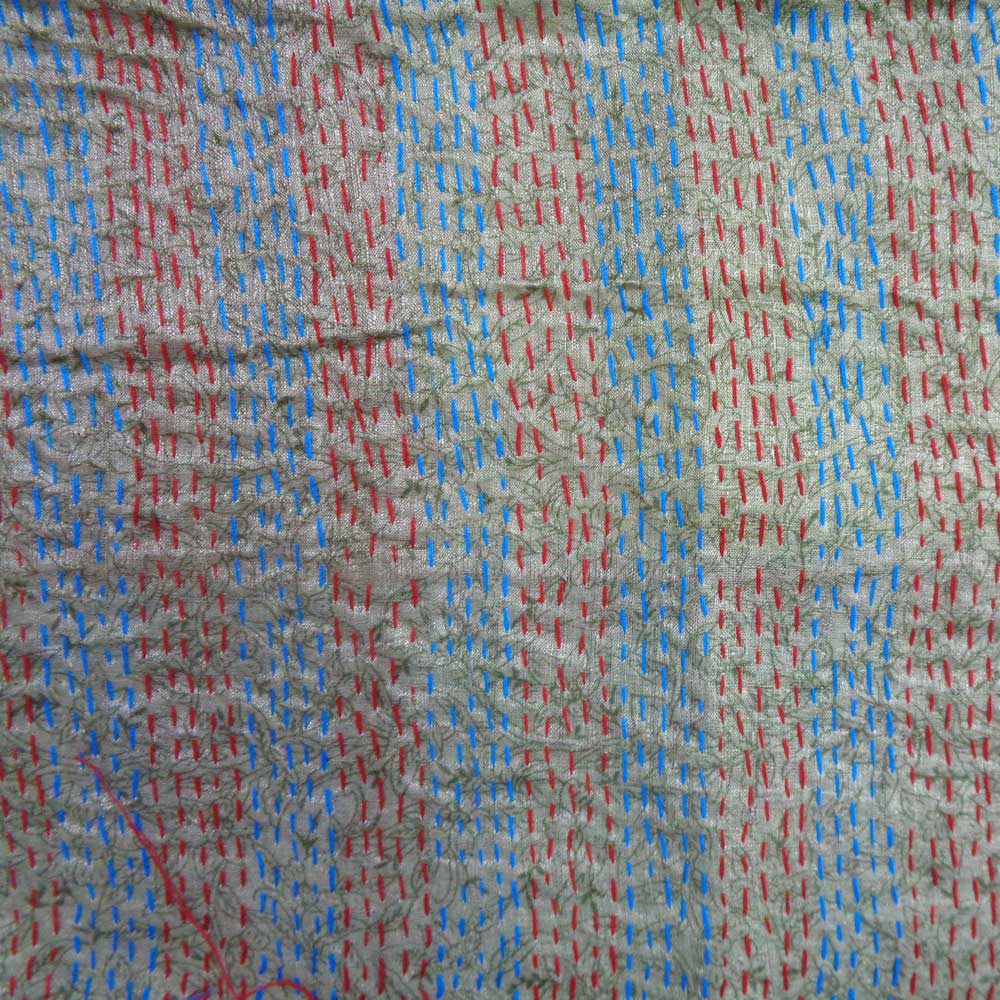 Hand Embroidered Cotton Kantha Silk Stole Reversible 204640